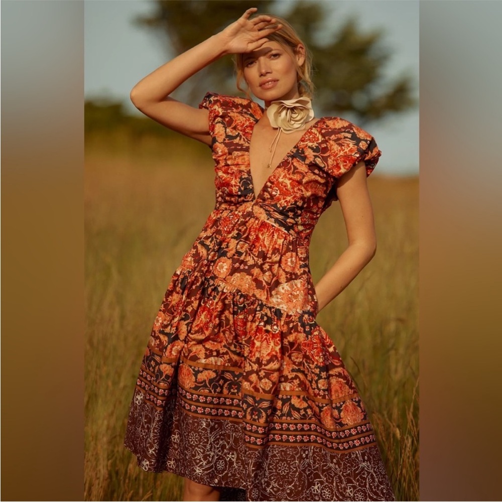 Anthropologie Printed V-Neck Babydoll Dress 10